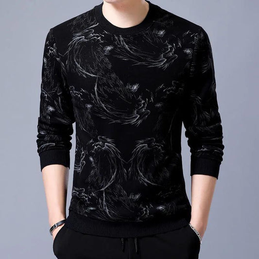 Autumn and Winter Plus Velvet Padded Long-sleeved Sweater Men's Long-sleeved T-shirt Men's Printed Shirt Bottoming Shirt