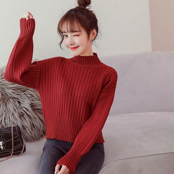 Turtleneck Pullover Bottoming Shirt Autumn and Winter Small Short Short Loose Thick High Waist Women's Knit Sweater