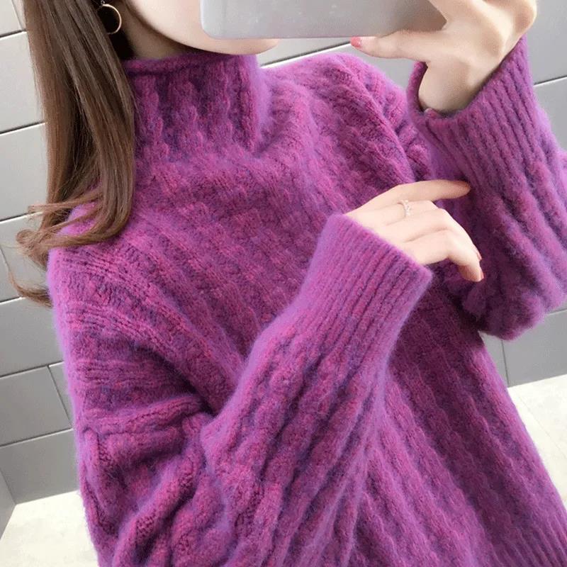 Waterproof Mink Fleece Solid Color Knit Sweater Red Turtleneck Plush Sweater Loose Large Size Bottoming Shirt
