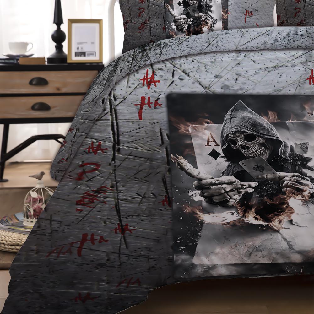 Quilt Set 3pcs Skull Bedding Set Sheet Set Knitted Textile Comfortable Duvet Clown Play Poker