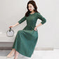 Cotton Long-sleeved Dress Women's Plus Size Women's Mother's Clothing Mid-length Slim Print Casual Long Skirt