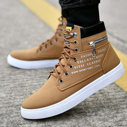 Men Fashion Casual High Top Suede Shoes Lace Up Sneakers Driving Moccasins