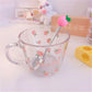 Cute Strawberry Peach Holding Cup Glass Bowl Breakfast Cereal Student Girl Milk Coffee Oatmeal Heat Resistant Kawaii Mug