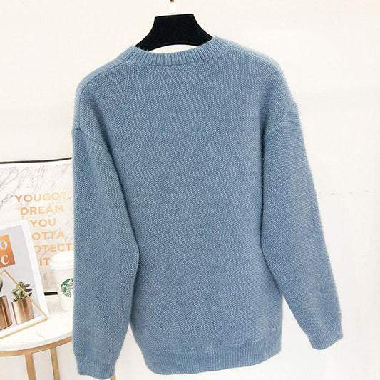 Autumn and Winter Thick Sweater Fashion Knitted Sequined Top Loose Simple Women's Bottoming Shirt