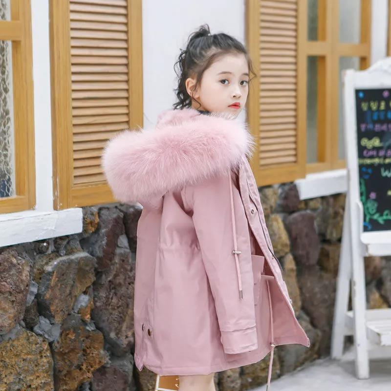 Removable Rex Rabbit Fur Coat Children's Winter Party Overcomes and Warm Jacket Plus Fleece Padded Jacket