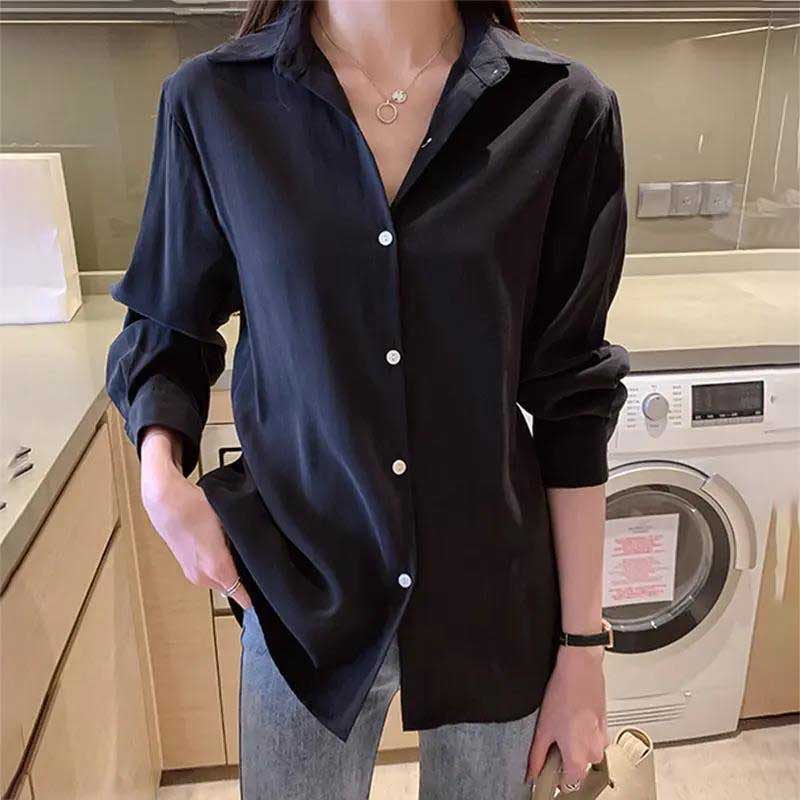 White Shirt Women's Loose Top All-match Bottoming Shirt Long-sleeved Shirt Women's Simple Casual Fashion