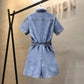 WTEMPO Women's Denim Jumpsuit Spring Summer Sequined Elastic Waist Thin Zipper Overalls