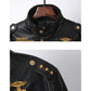 Plus Velvet Warm Men's Leather Military Uniform Stand-up Collar Casual Plus Size Motorcycle Jacket