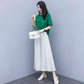 Cotton and Linen Large Size Loose Round Neck Short-sleeved Shirt Casual Wide-leg Pants Two-piece Fabric Lightweight Breathable Large Size Ladies Suit