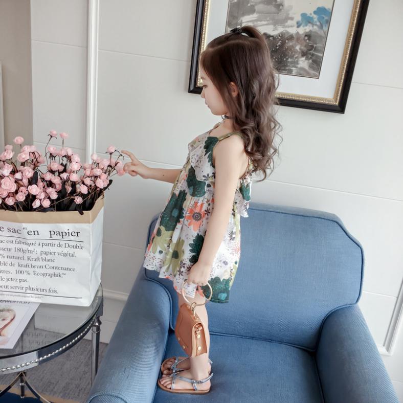 Children's Dress Korean Summer Girl's Lovely Dress Baby Flower National Style Suspender A-line Skirt
