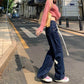 Retro Lace Jeans Women Autumn and Winter Loose High Waist Display Thin Straight Design