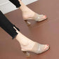 Mesh Rhinestone Open-toe High-heeled Sandals Women's Thick Heel Slippers Middle Heel Elegant Sandals All-match Simple Slippers Patchwork Sandals