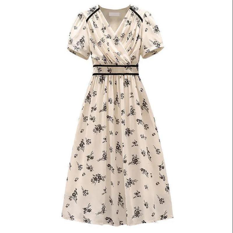 Large Size Women's Dresses Summer Fashion Temperament Waist-covered BellyThin Floral Dress