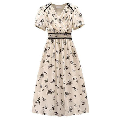 Large Size Women's Dresses Summer Fashion Temperament Waist-covered BellyThin Floral Dress