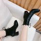 Autumn and Winter Square Toe Lace Thick Heel Martin Boots Women's Short Boots Winter Boots Short High Heels Boots