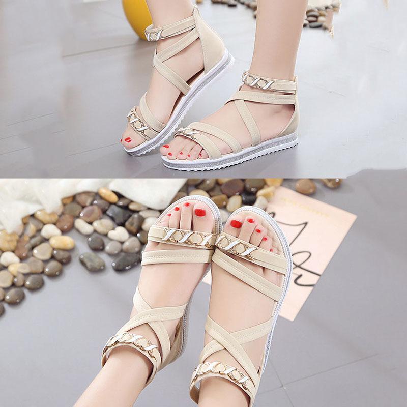 Women's Summer Flat Sandals Student Korean Style All-match Mid-heel Wedges Beach Shoes Bohemian Fairy Shoes