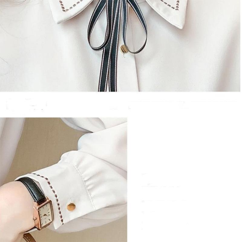 Chiffon Shirt Solid Color Bow Tie Lapel Shirt Ladies Versatile Long Sleeve Bottoming Shirt Commuter