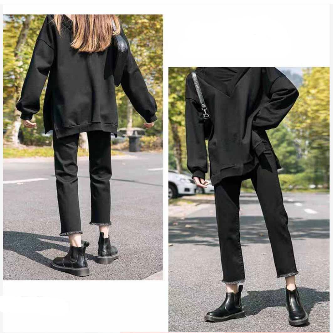 WTEMPO Straight Jeans Female Students High Waist Loose Loose Was Tall and Wide Legs Small First Love Pants