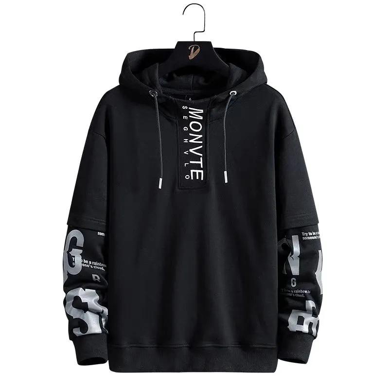 Hooded Sweater Men's Spring and Autumn Loose Large Size All-match Fake Two-piece Top Pullover Thin Section