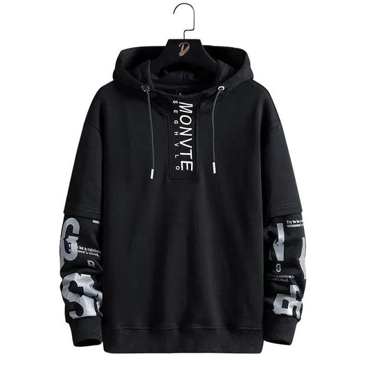 Hooded Sweater Men's Spring and Autumn Loose Large Size All-match Fake Two-piece Top Pullover Thin Section