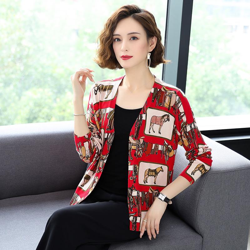 Autumn Winter Women's Knitted Sweater V-neck Bottoming Shirt Fashion Printing Sweater