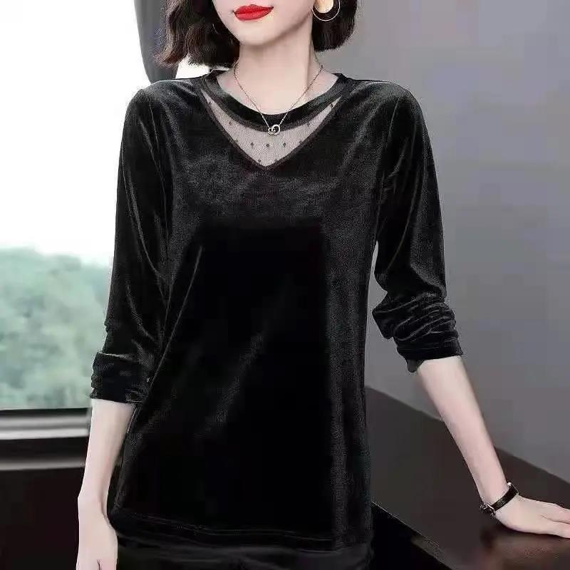 Women's Spring and Autumn Round Neck T-Shirt Solid Color Large Size Loose Long Sleeve Top