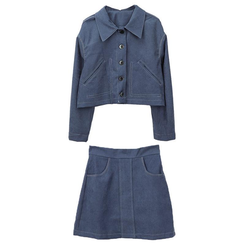 Two-piece Women's Long-sleeved Top A-line Skirt Casual Vacation Office Home