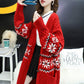 Autumn and Winter Leisure Wool Knit Sweater Loose Long Over The Knee Top Elegant Jacquard Pattern Sweater Coat