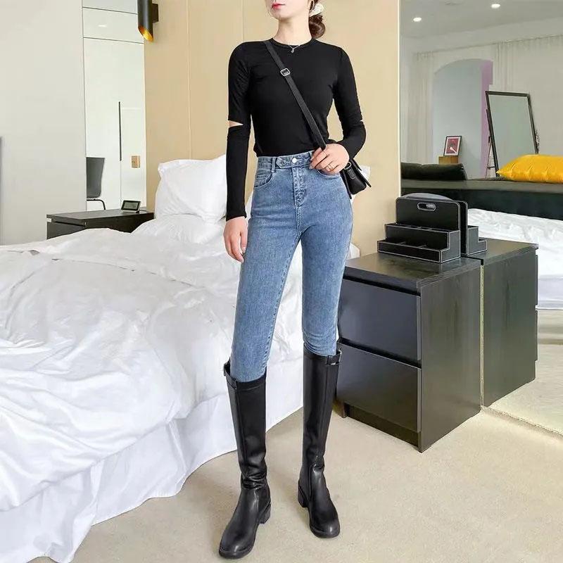 Women's High Waist Jeans Thin Light Color Tight Stretch Pants Ladies Slim Pants Skinny Pants Pencil Pants