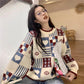Women's Large Size Sweater Loose Outer Wear Autumn and Winter Long Sleeve Contrast Color Sweater Versatile Tops