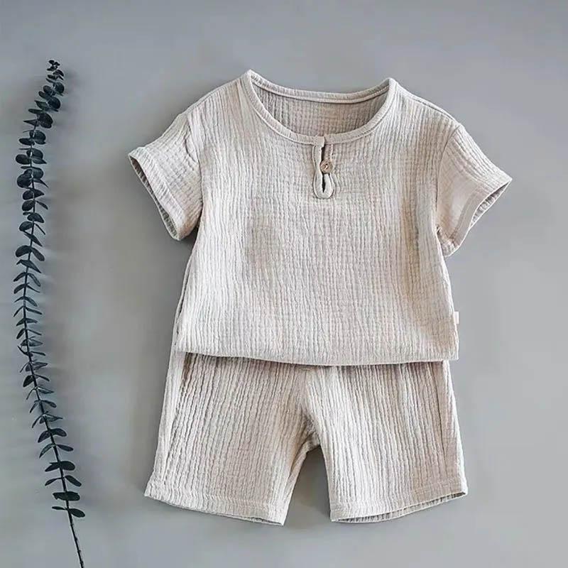 Summer Boys and Girls Baby Breathable Thin Short-sleeved Suit Cotton Soft Comfortable Skin-friendly Casual Style Simple Two-piece Suit