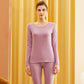 Women's Long Sleeve Cotton Thermal Underwear Round Neck Solid Color Bottoming Pajama Set Slim Fit Elastic Pants Two Piece Set Sleeping Suit