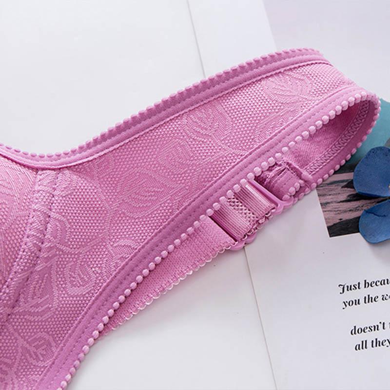 Front Buckle Large Size Thin Section Comfortable and Breathable No Steel Ring Fashion Jacquard Side Collection Underwear Women Gather Adjustable Bra
