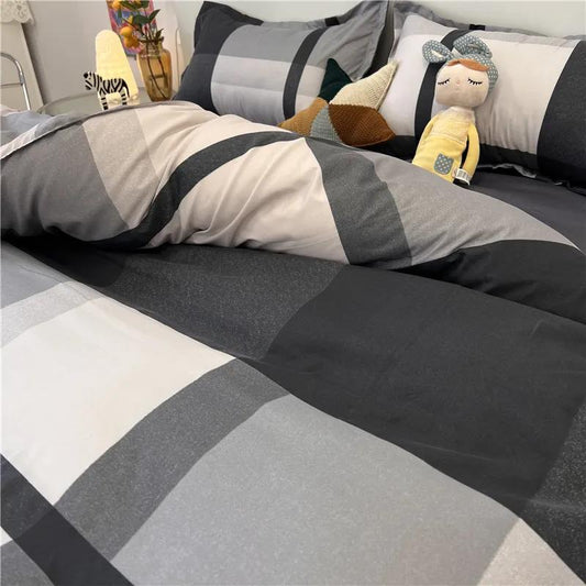 Nordic Simple Wavy Striped Quilt Cover Four-piece Student Bed Sheet Quilt Cover 1.8 Dormitory Bedding