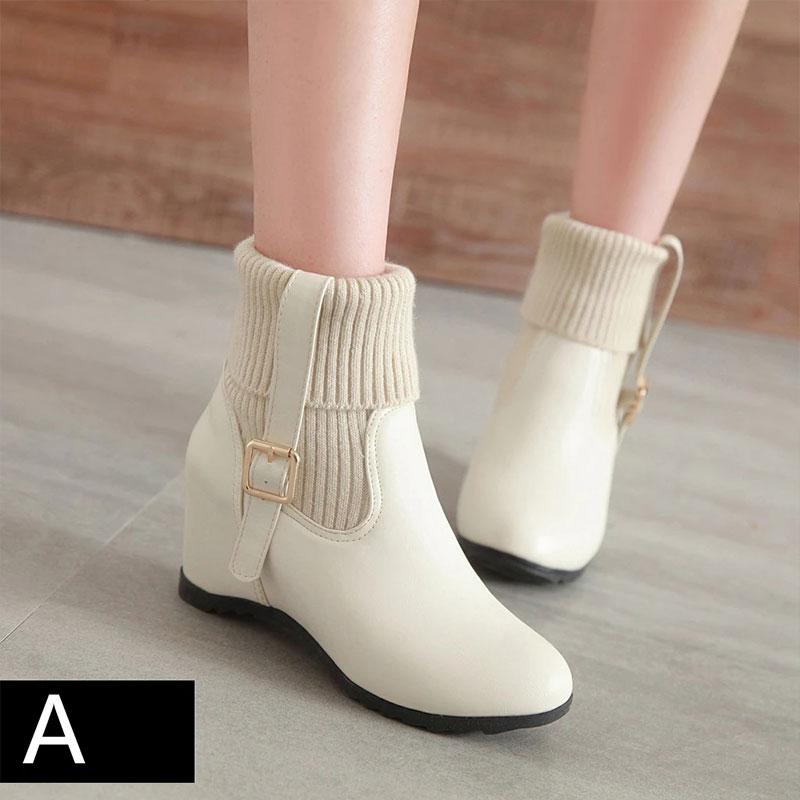 Women's Inner Heightening Martin Boots British Style Short Boots Women Winter Plus Velvet Snow Boots Women Cotton Shoes Women Boots