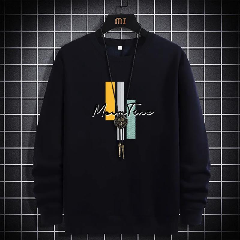 Men's Cotton Sweater Plus Velvet Long-sleeved Sweatshirts Loose Large Size Casual Round Neck Pullover Bottoming Top