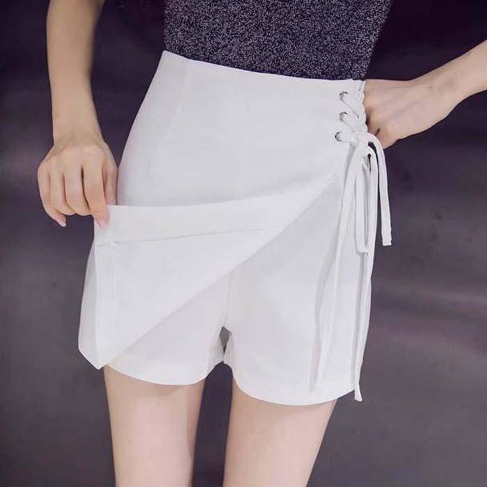 Pofulove Women Anti-light Irregular Skirt Lace-up High Waist Sexy Package Hip Skirt A Word Skirts