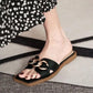 Full-leather Metal Buckle Open-toe Sandals and Slippers Women's Summer Square Head Flat-bottomed Fashion Half Slippers
