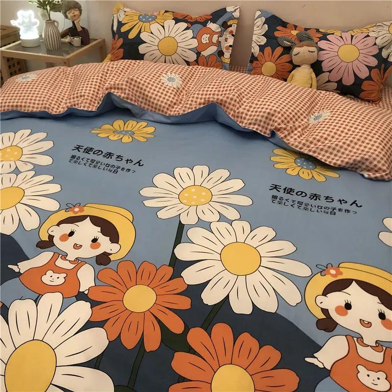 Spring and Summer Pastoral Style Four-piece Set, Simple and Fresh, Double Duvet Cover, Bed Sheet, Pillowcase, Student Three-piece Set