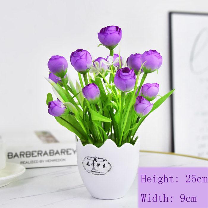 Artificial Flower Simulation Flower Living Room Bedroom Decoration Decoration Plastic Rose Floral Home Small Potted Plant Set Decoration