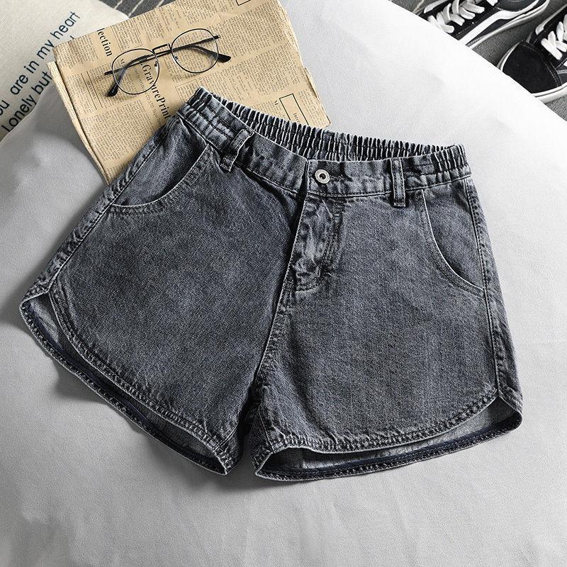Women's Denim Shorts Summer Loose High Waist Elastic Waist Korean Style A-line Pants Casual Sports Wear Thin Shorts