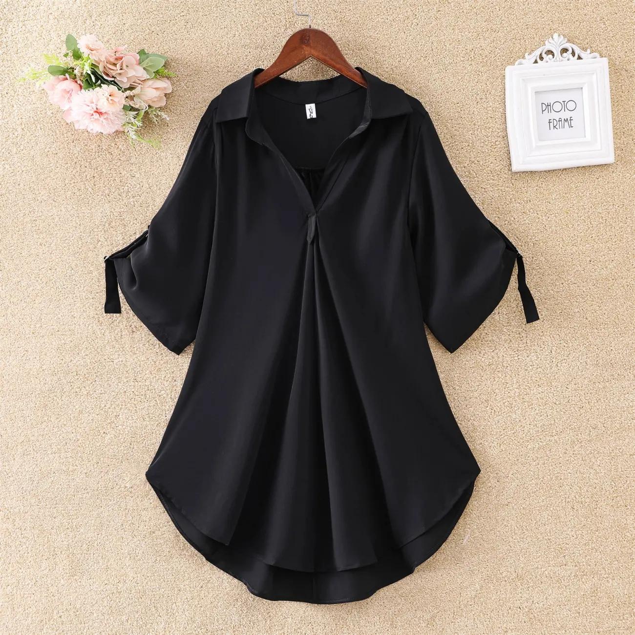 Mid-length Short-sleeved Chiffon Shirt Women's Summer Large Size Loose Waist Chiffon Shirt Top Women