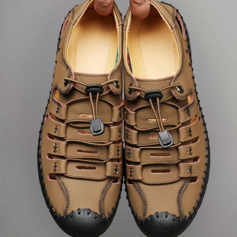 Men's Genuine Leather Breathable Leather Sandals Men's Casual Hollow Hole Shoes Non-slip Soft Sole Leather Sandals