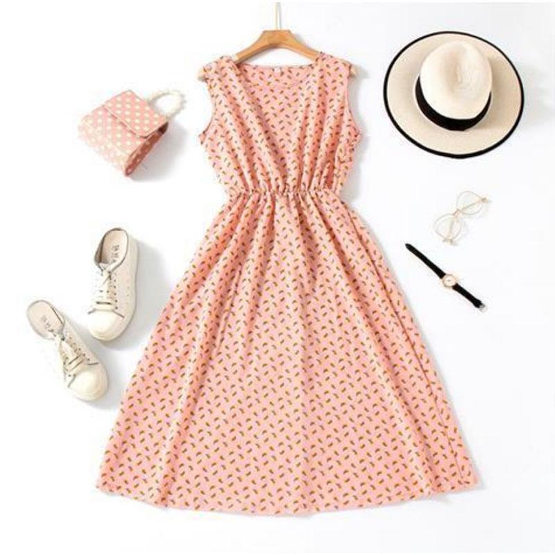 Polka Dot Chiffon Floral Holiday Dress Mid Length Fairy Skirt Casual Skirt