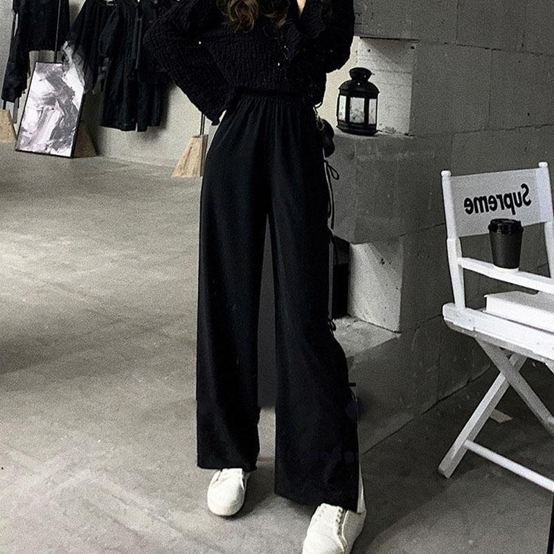 Fat Girl Casual Straight Pants Spring and Autumn Loose and Thin Large Size 200 Kg Casual Straight-leg Pants Pleated Lace-up Wide-leg Pants Women