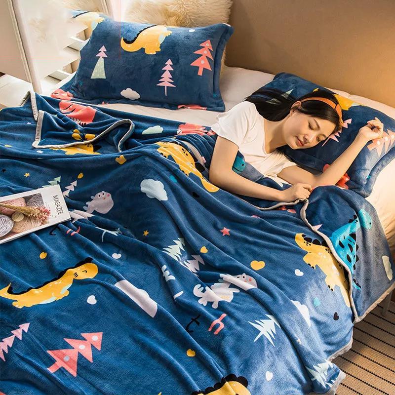 Coral Fleece Blanket Thicken Plus Fleece Blanket Winter Bedroom Quilt Cover Blanket Single Double Napping Blanket
