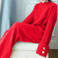 2pcs/set Women Knitted Tracksuit Two-piece Sweater Women's Solid Color Thick Turtleneck Sweater and Loose Knitted Wide-leg Pants Two-piece Set Outfits