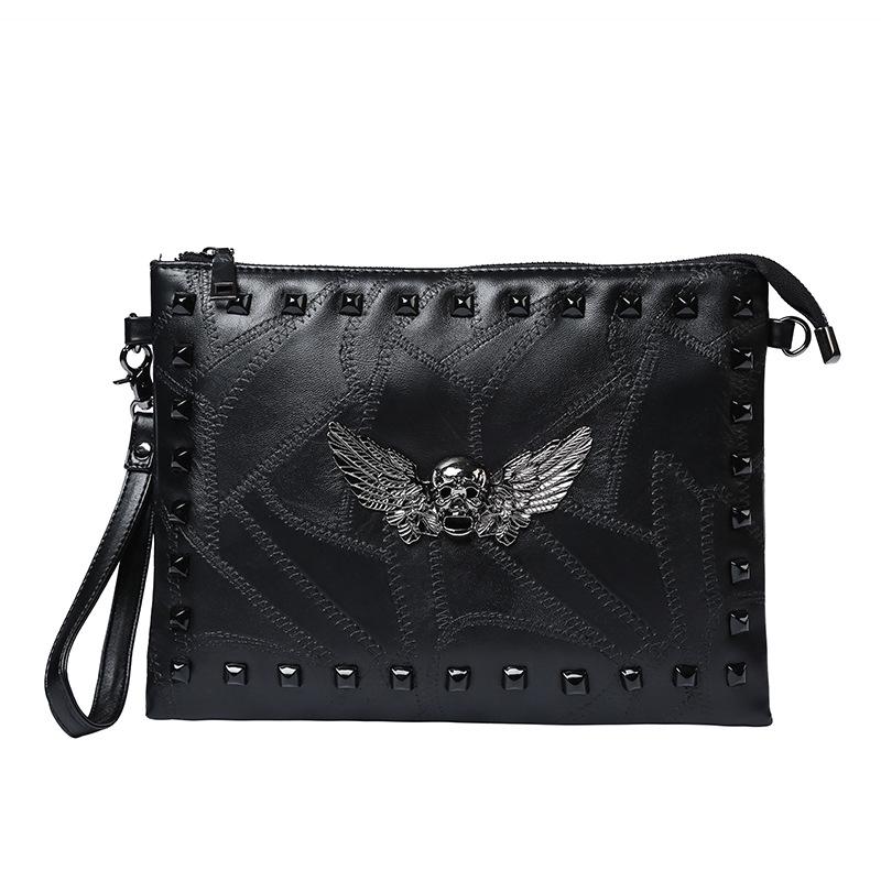 Business Briefcase Men Black Rivets Large Capacity Anti-theft Shoulder Crossbody Mobile Phone Bag