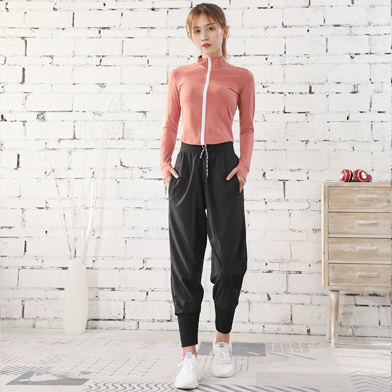 Women's Quick Dry Yoga Clothes Gym Running Sports Suit Short Long Sleeve Cardigan Zipper Top Jacket Loose Wide Leg Pants Suit Fitness Suit