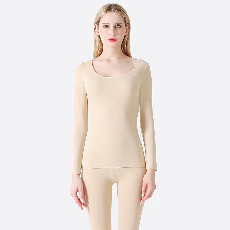 Women Plus Size Winter Thermal Underwear Autumn Clothes O-neck Tight Suit Thicken Windproof Comfortable Soft Lining Long Sleeve High Elasticity Slim
